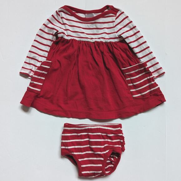 Hanna Andersson Dress Baby Girls Sz 6-12m Red Stripe Casual Basic Everyday Twirl - Picture 1 of 5